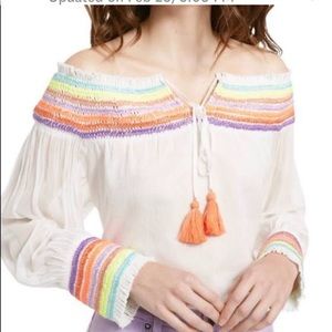 ALICE AND OLIVIA TASSEL TIE RAINBOW BLOUSE